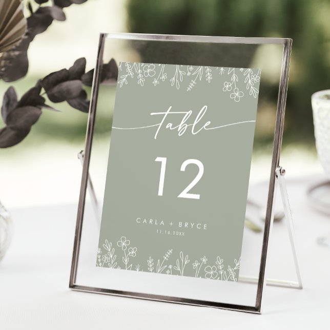 Convite Boho Sage Green Wildflower Wedding Table Numbers (Criador carregado)