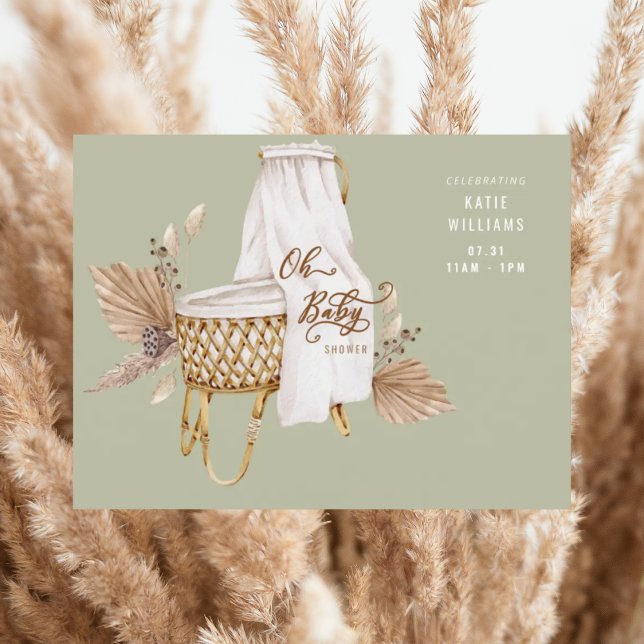 Convite Boho Sage Oh Baby Bassinet Chá (Criador carregado)