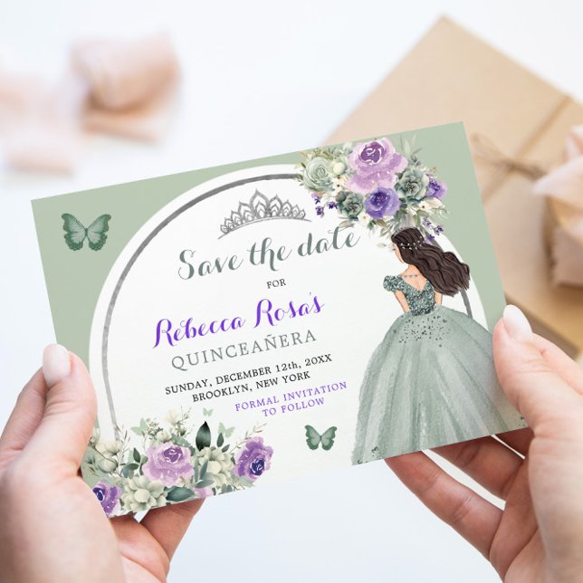 Convite Boho Sage Purple Floral Quinceañera Salvar A Data (Criador carregado)