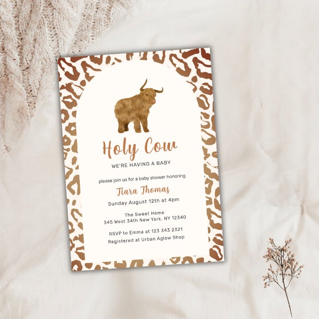 Convite Boho Santa Vaca Chá de fraldas de Vaca do Planalto (Boho Holy Cow Western Highland Cow Baby Shower Invitation)