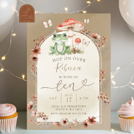 Convite Boho Sapo e Cogumelo Aniversário Flor Silvestre