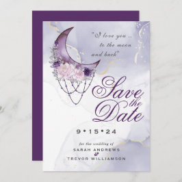Convite Boho Save the Date Púrpura Empoeirado Lua Crescent