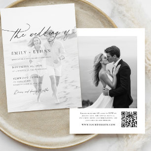 Convite Boho Script QR Code Casamento Fotográfico