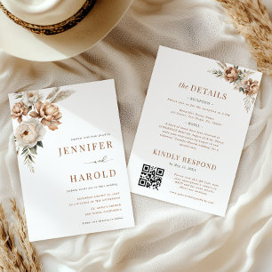 Convite Boho Seco Queda Floral Mínimo Tudo em Um Casamento