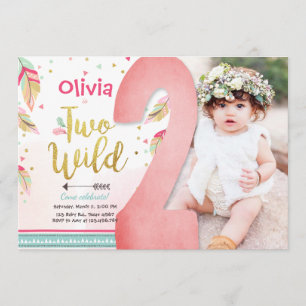 Convite Boho selvagem da menina do segundo aniversário do