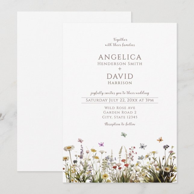 Convite Boho Selvagens Borboletas Casamento (Frente/Verso)