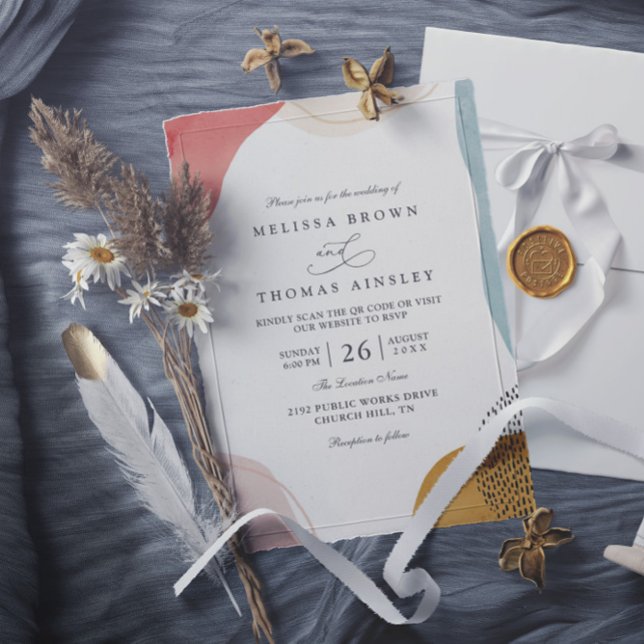 Convite Boho Shapes Tropical Minimalist QR Code Wedding (Criador carregado)