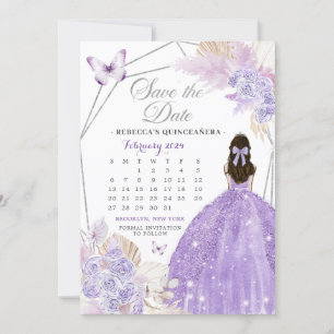 Convite Boho Silver Lilac 15 Años Salve O Calendário De Da