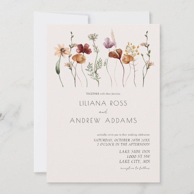 Convite Boho Simple Wildflower Weditation (Frente)