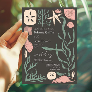 Convite Boho Sob Casamento Marítimo Náutico Escuro