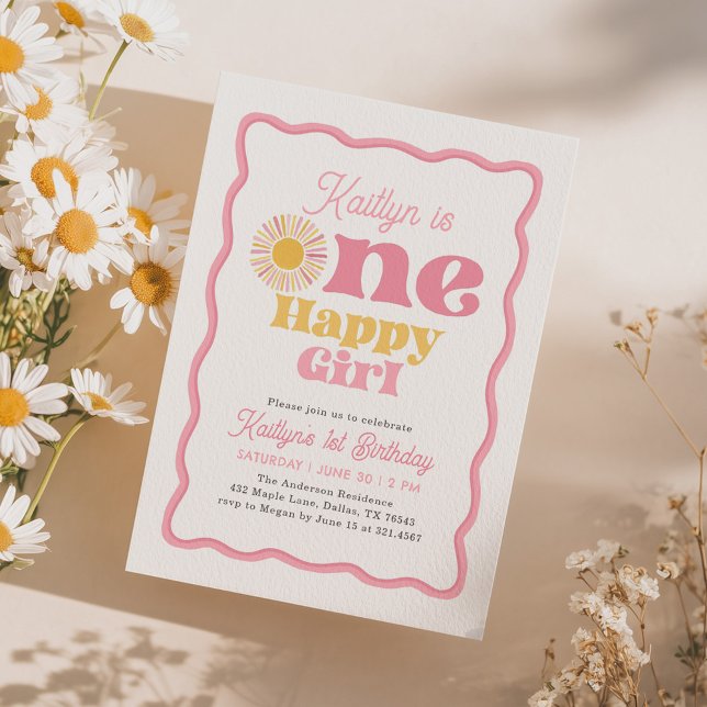 Convite Boho Sol Uma Menina Feliz 1º Aniversário (Criador carregado)