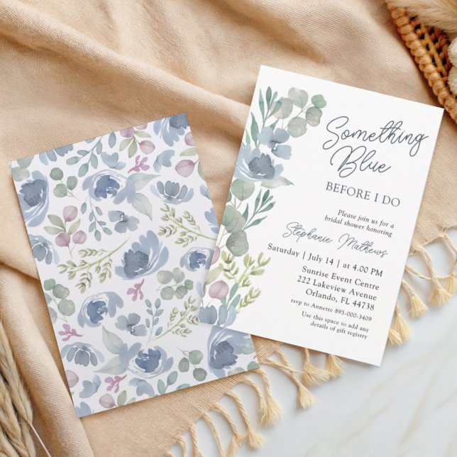 Convite Boho Something Blue Floral Shower Invitation (Criador carregado)