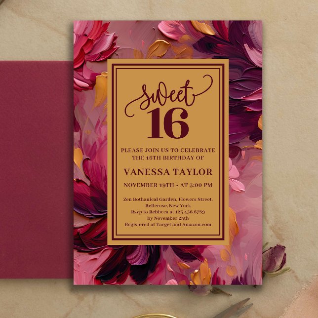Convite Boho Sonho Doce 16 Anos Bege Borgonha (Dreamy Sweet 16 Burgundy Blush Boho Invitation)
