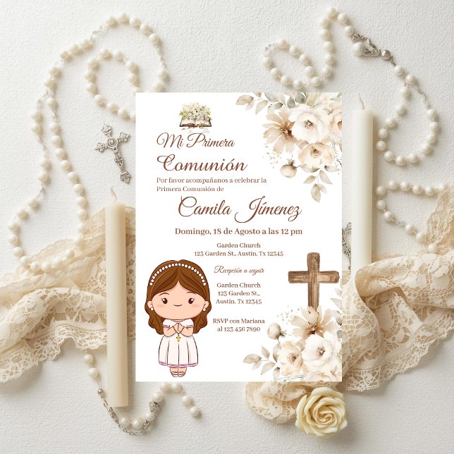 Convite Boho Spanish First Holy Communion (Criador carregado)