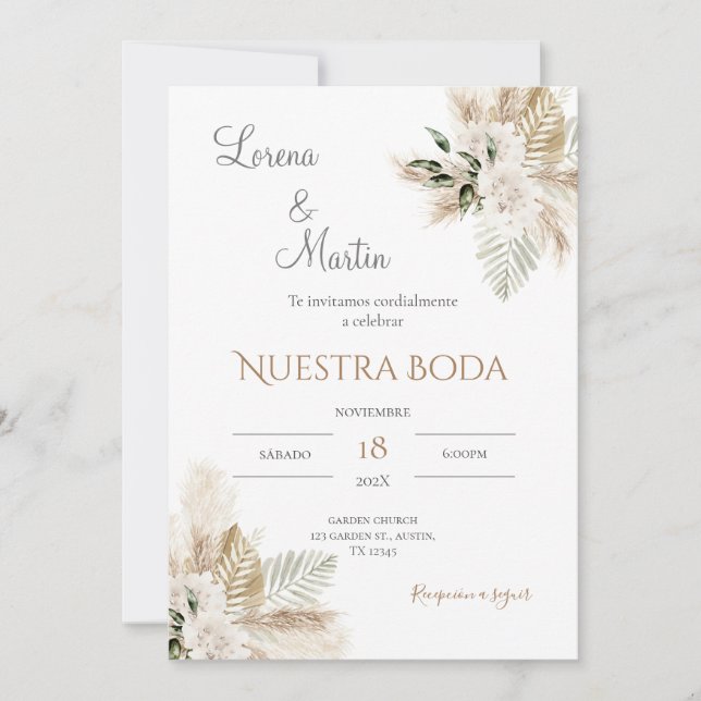 Convite Boho Spanish Wedding Invitation (Frente)