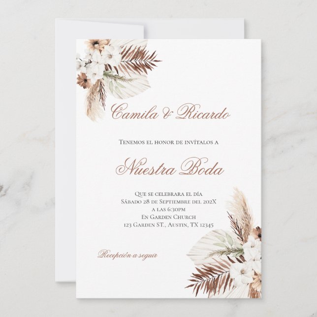 Convite Boho Spanish Wedding Invitation (Frente)
