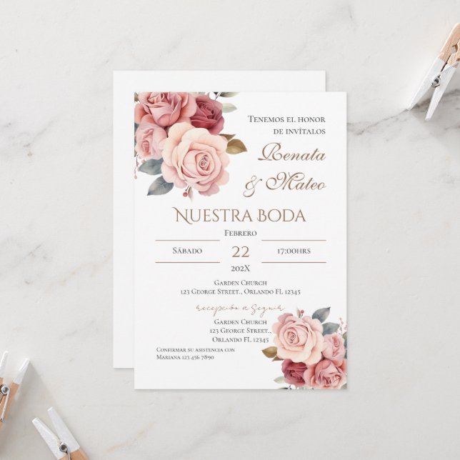 Convite Boho Spanish Wedding Invitation (Frente/Verso In Situ)