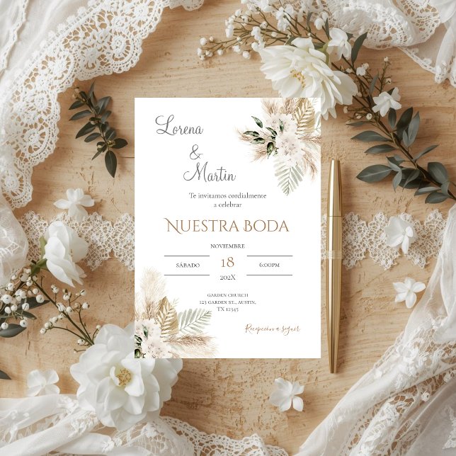 Convite Boho Spanish Wedding Invitation (Criador carregado)