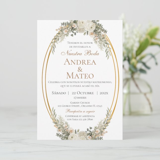 Convite Boho Spanish Wedding Invitation (Em pé/Frente)