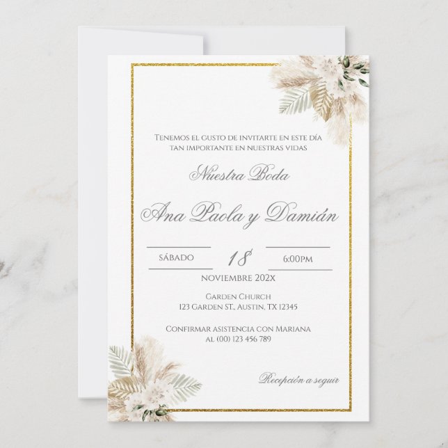 Convite Boho Spanish Wedding Invitation (Frente)