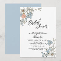 Convite Boho Spring Blue Floral para Café da Noite