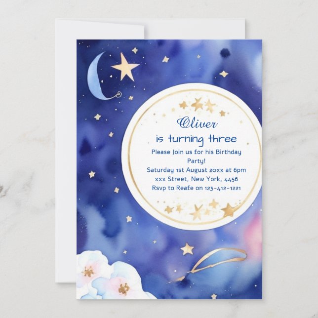 Convite Boho Stardust Crianças Aniversário (Frente)