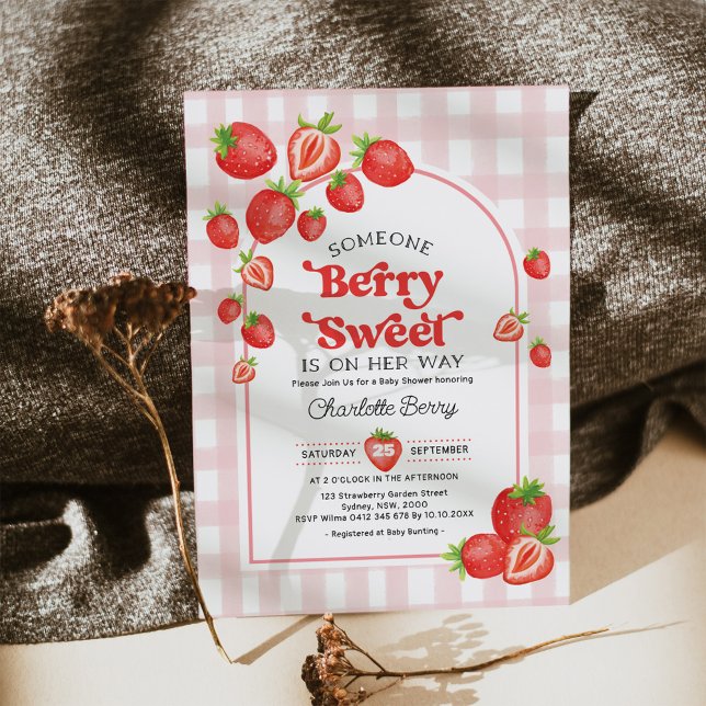 Convite Boho Strawberry Chá de fraldas Berry Sweet Baby Gi (Criador carregado)