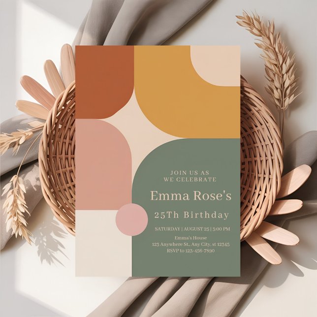 Convite Boho Stripes Birthday Bash – Mint & Orange (Criador carregado)