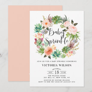 Convite Boho Succulents Floral Wreath Baby Sprinkle