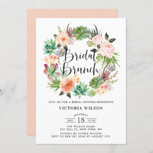 Convite Boho Succulents Floral Wreath Bridal Brunch
