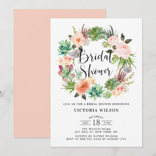 Convite Boho Succulents Floral Wreath Chá de panela