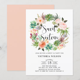 Convite Boho Succulents Floral Wreath Doce Grupo Dezesseis