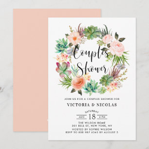 Convite Boho Succult Casal Floral Wreath Chá