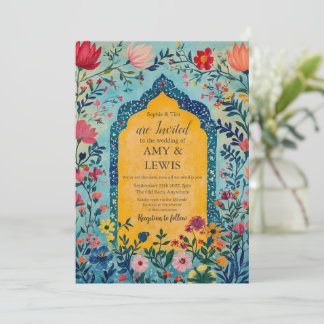 Convite Boho Summer Blue Floral Wedding Invitation