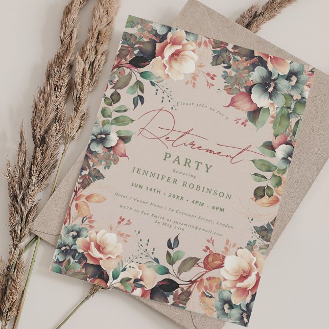 Convite Boho Summer Garden - Champanhe de Reforma Floral (Boho Summer Garden Floral Retirement Champagne Invitation)