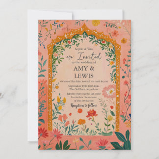 Convite Boho Summer Pink Floral Wedding Invitation