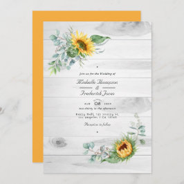 Convite Boho Sunflower Eucalyptus Código QR Casamento RSVP