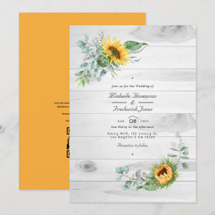 Convite Boho Sunflower Eucalyptus Código QR Casamento RSVP