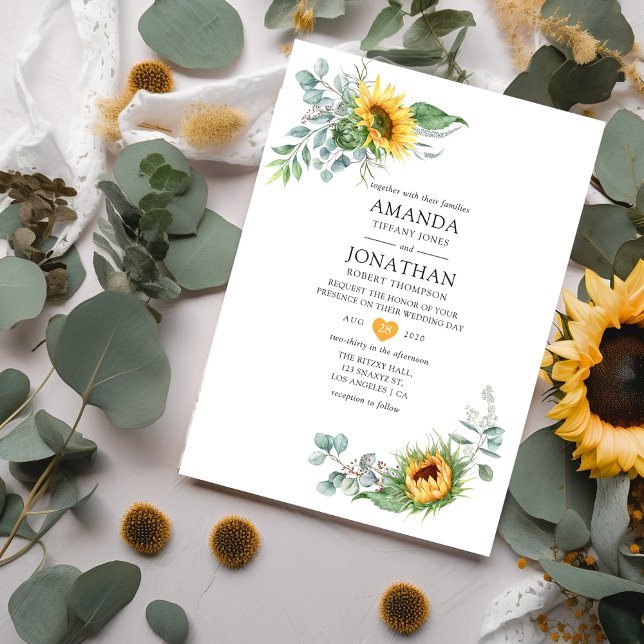Convite Boho Sunflower Eucalyptus Wedding (Criador carregado)