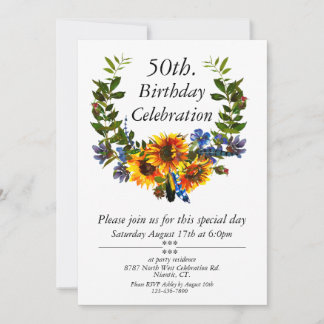 Convite Boho Sunflower Floral Personalizável 50º Aniversár