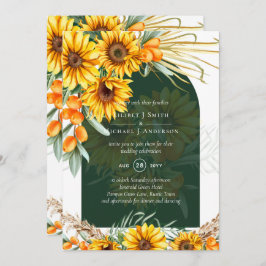 Convite BoHO Sunflower Pampas Grass Casamento Verde Esmera