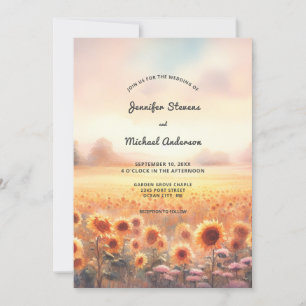 Convite Boho Sunflower Rustic Watercolor Casamento I