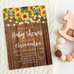 Convite Boho Sunflower String Lights Chá de fraldas