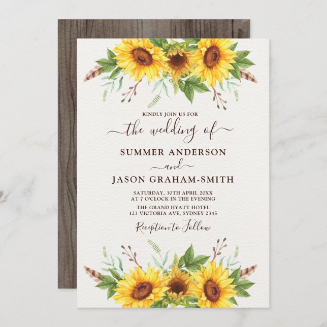 Convite Boho Sunflower Summer Wedcolor (Frente/Verso)