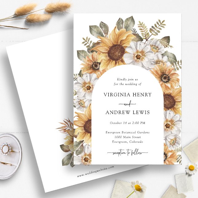 Convite Boho Sunflower Wedding (Boho Watercolor Sunflower Floral Wedding Invitation by Painted Paperie
)