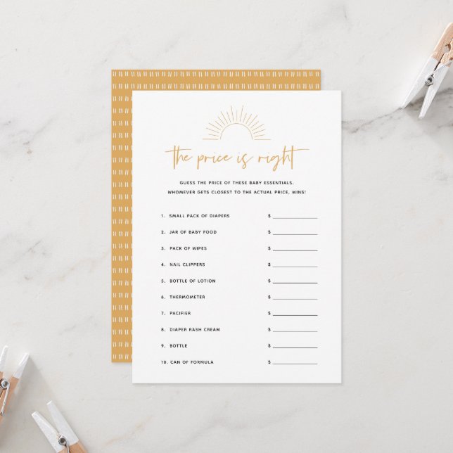 Convite Boho Sunshine O Preço É O Jogo Do Chá de fraldas C (Frente/Verso In Situ)