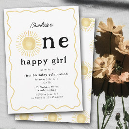 Convite Boho Sunshine Primeiro Aniversário Um Feliz Retro