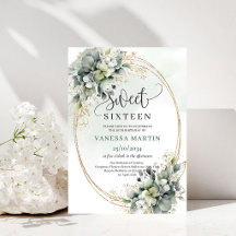 Convite Boho Sweet Sixteen Verde Poético e Empoeir