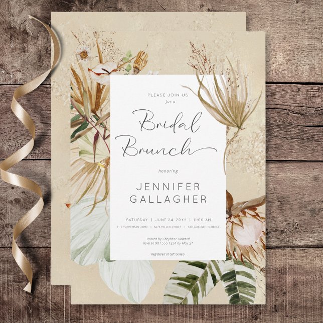 Convite Boho Tan Floral Grass Bridal Brunch (Boho Tan Floral Grass Bridal Brunch Invitation)