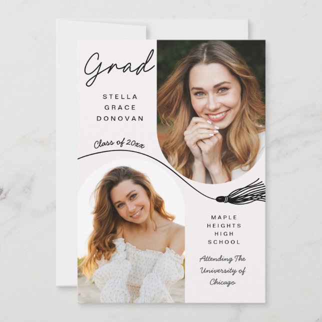 Convite Boho Tassel Grad Announcement with Photo (Frente)